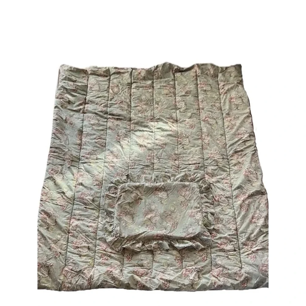 Vintage RALPH LAUREN Charlotte TWIN Comforter & Pillow Sham Floral Chic Green
